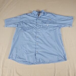 Columbia PFG Shirt Men's Large Blue Fishing Outdoor Nylon Vented Pocket Bonehead
